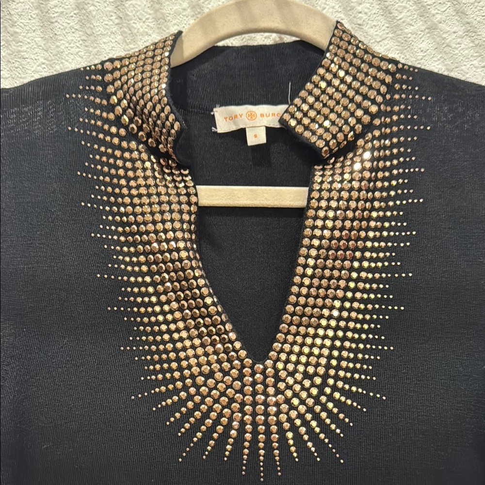 Tory Burch Black Long Sleeve Top with Gold Studded Design - Picture 4 of 6